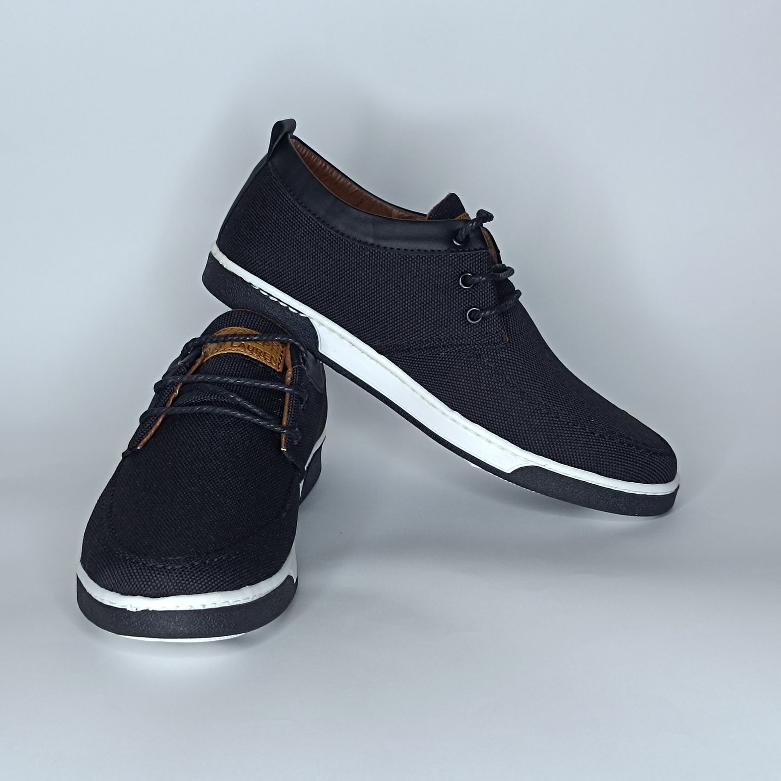 حذاء رجالي الجين أسود وبرتقالي غامق وأبيض – موديل - Image 4