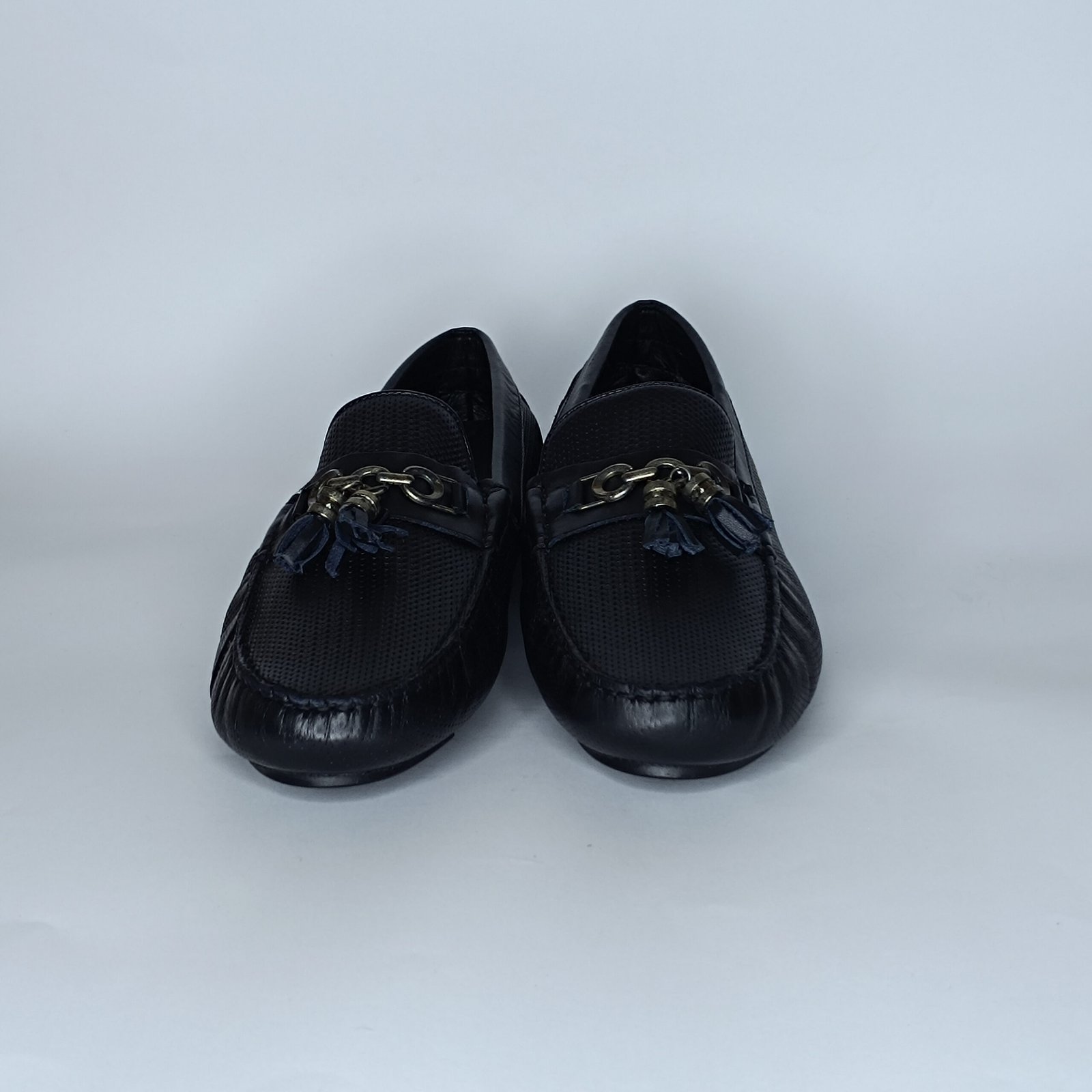 حذاء رجالي جلد أسود وأزرق غامق – موديل