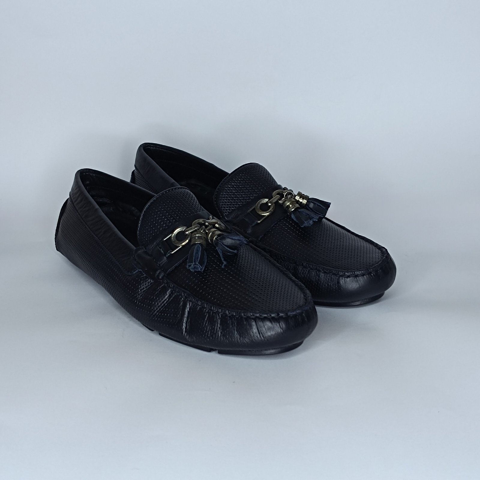 حذاء رجالي جلد أسود وأزرق غامق – موديل - Image 2