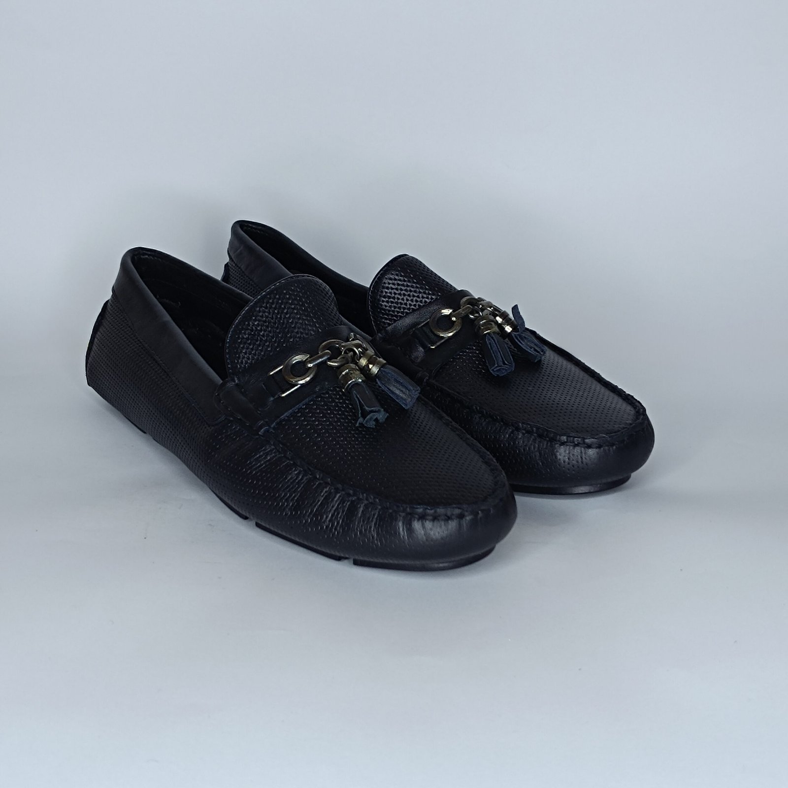 حذاء رجالي جلد أسود وأزرق غامق – موديل - Image 2