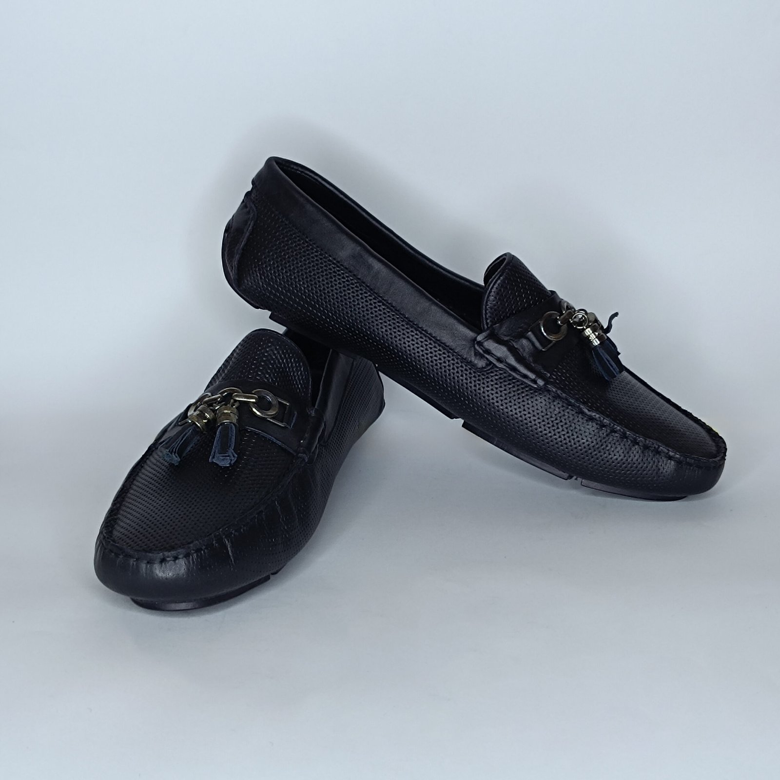 حذاء رجالي جلد أسود وأزرق غامق – موديل - Image 4