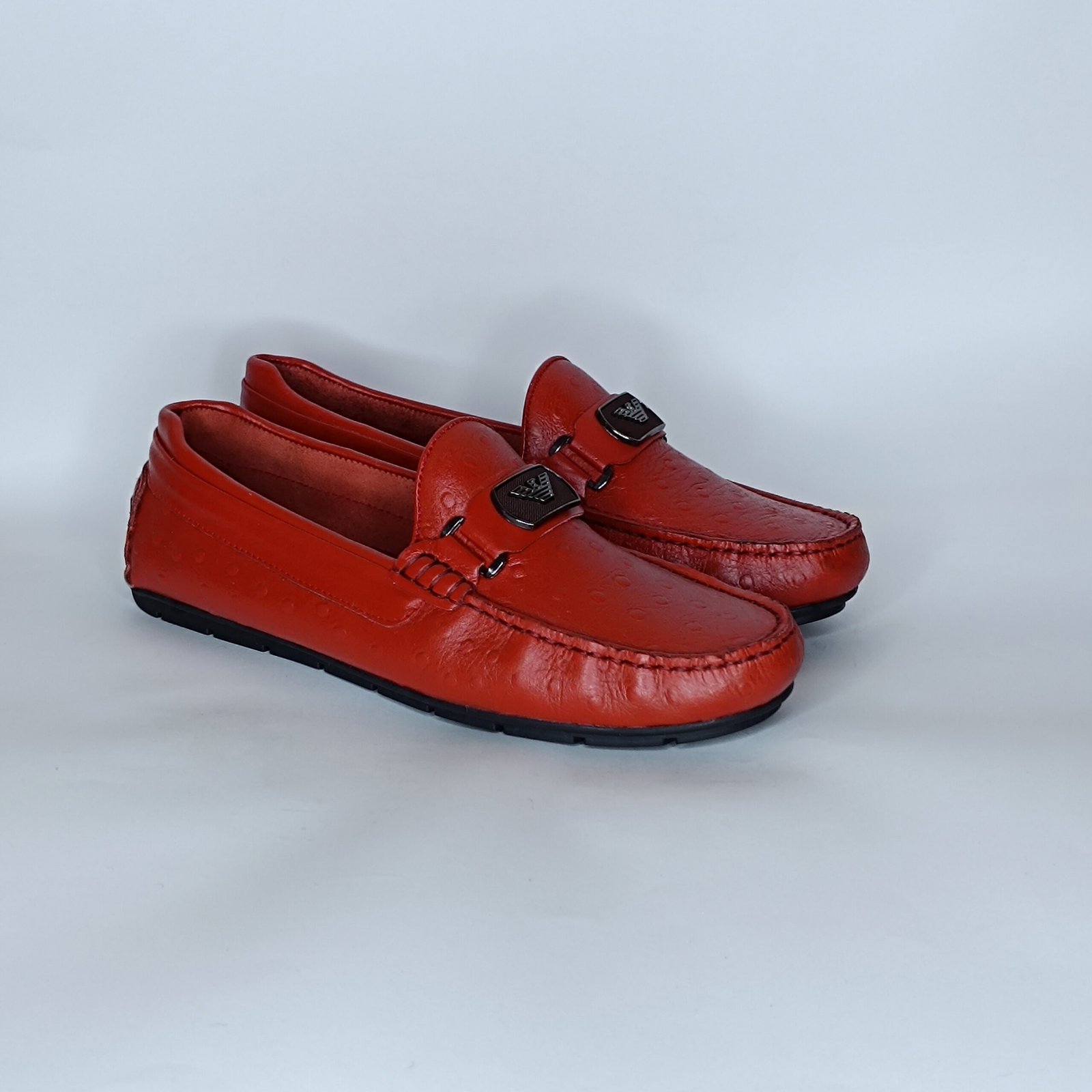 حذاء رجالي جلد أحمر وأسود – موديل - Image 2