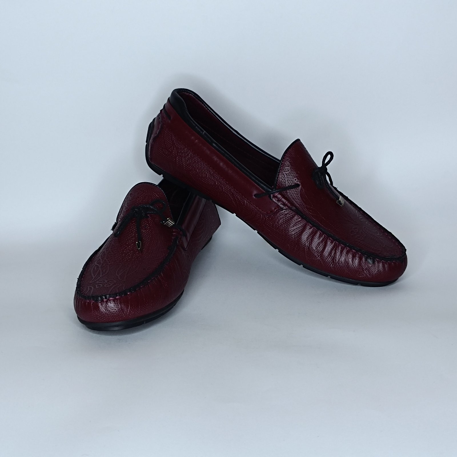 حذاء رجالي جلد أحمرغامق وأسود – موديل - Image 4