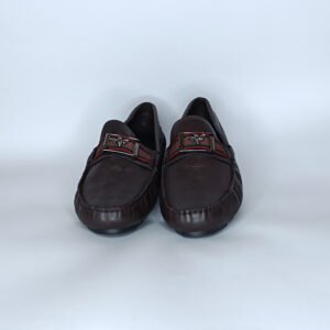 حذاء رجالي جلد بني غامق وأحمروأسود – موديل