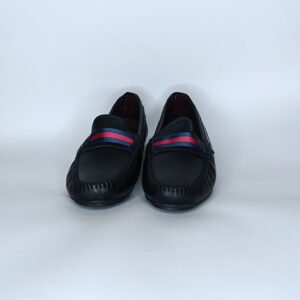 حذاء رجالي جلد أسود وأزرق غامق وأحمر– موديل